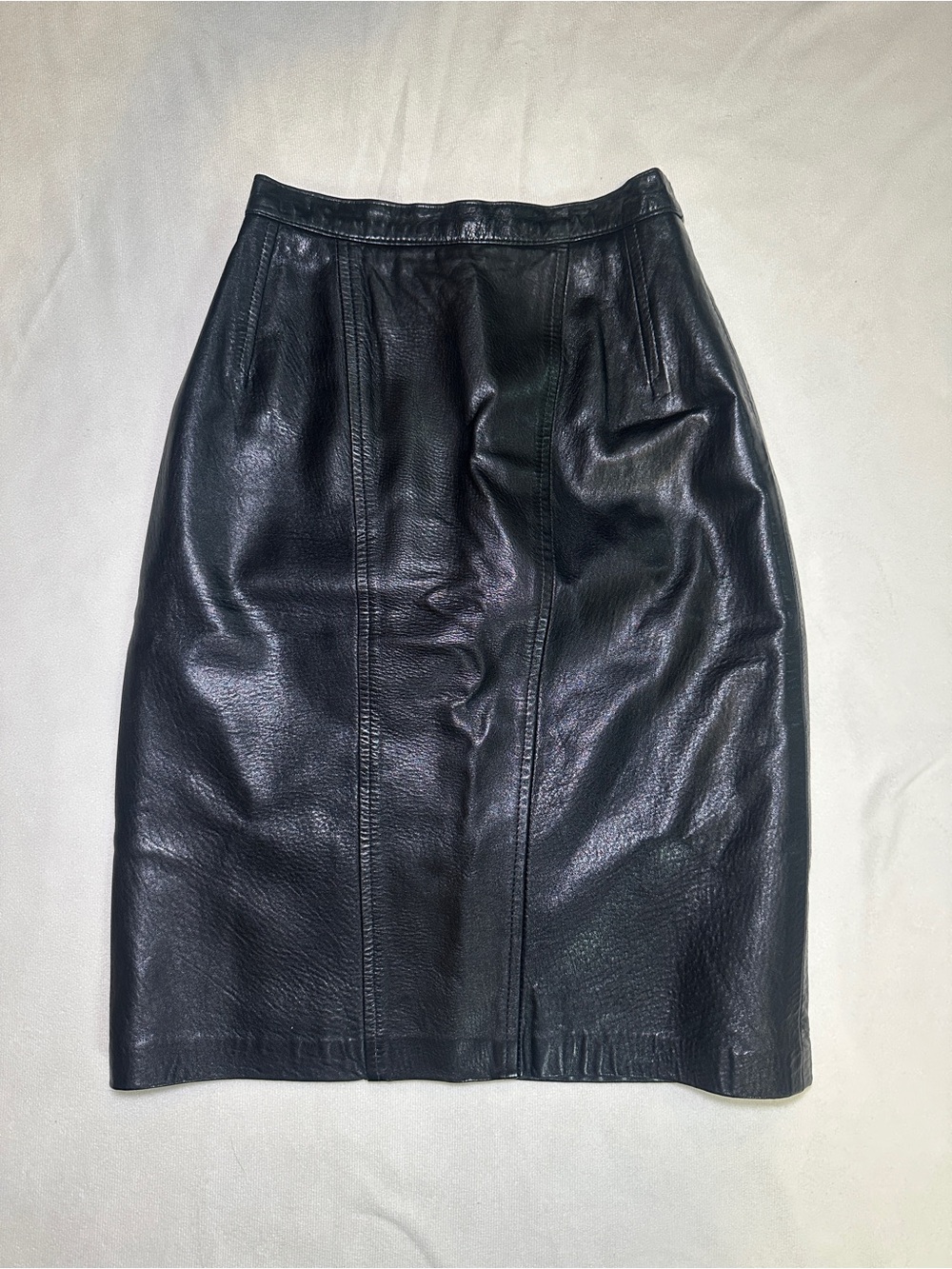 Vintage Ann Taylor Black Genuine Leather Pencil Skirt Size 2